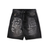 KidSuper(キッドスーパー)|WASHED BLACK-RHINESTONE FACE SHORTS(ウォッシュドブラックライトストーンフェイスショーツ)|【公式通販 UNION TOKYO】|ユニオントーキョー