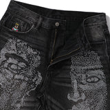 KidSuper(キッドスーパー)|WASHED BLACK-RHINESTONE FACE SHORTS(ウォッシュドブラックライトストーンフェイスショーツ)|【公式通販 UNION TOKYO】|ユニオントーキョー