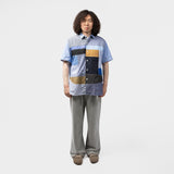 COTTON STRIPE x MULTI MATERIAL PATCHWORK SHIRT