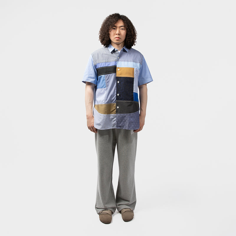 COTTON STRIPE x MULTI MATERIAL PATCHWORK SHIRT
