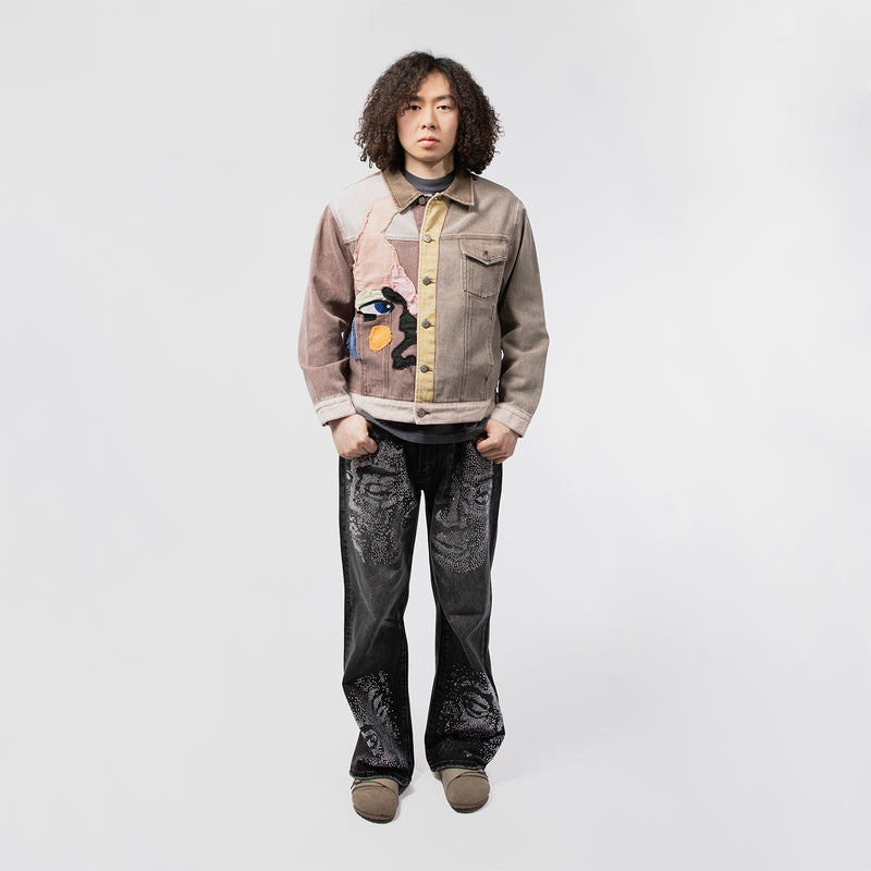 KidSuper（キッドスーパー）/ BOTTOMS（ボトムス）/ BLACK-RHINESTONE FACE JEANS商品 / BLACK