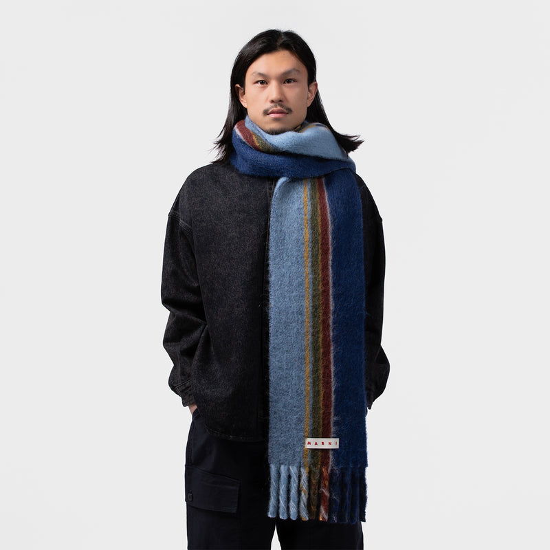 MARNI（マルニ）/ ACCESSORIES（アクセサリー）/ STRIPED LOGO WOOL BLEND MOHAIR SCARF商品 / IRIS BLUE