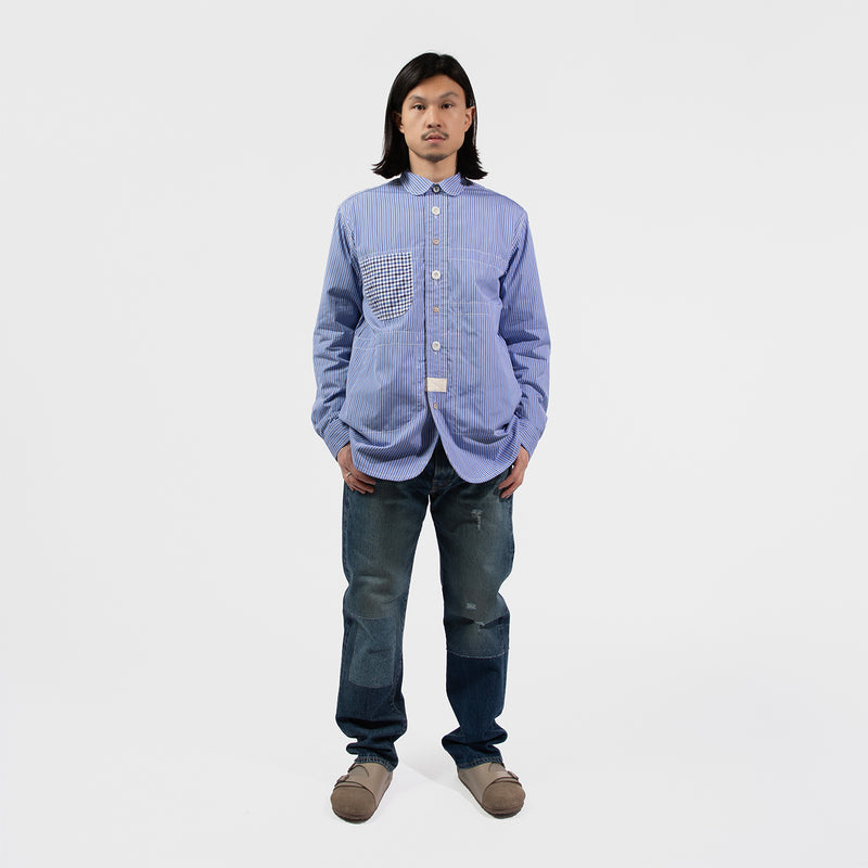 JUNYA WATANABE MAN（ジュンヤワタナベマン）/ TOPS（トップス）/ COTTON STRIPE x COTTON CHECK SHIRT商品 / Navy/Sax/White Mix