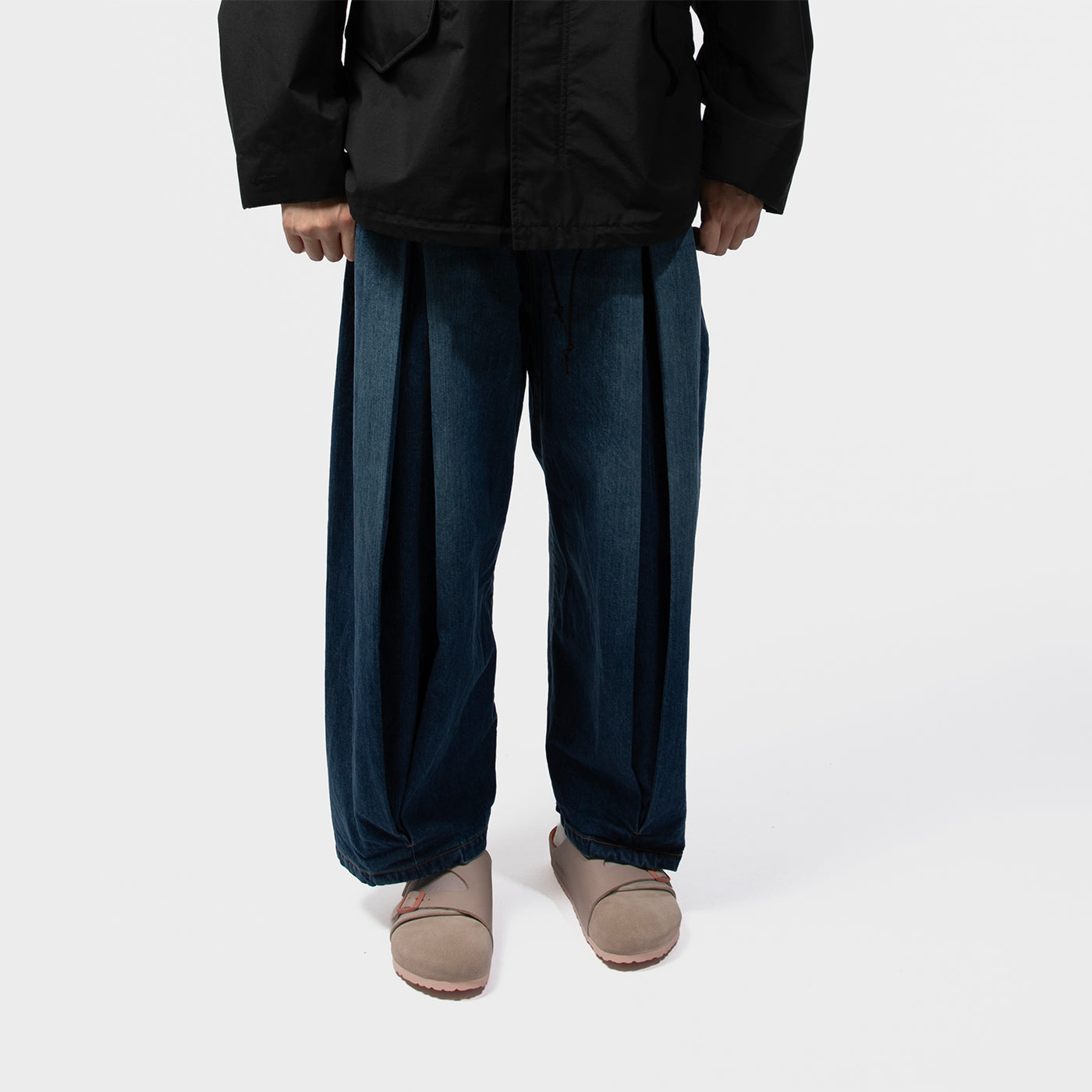 BOX PLEAT TROUSER DENIM INDIGO WASH｜SAGE NATION｜BOTTOMS