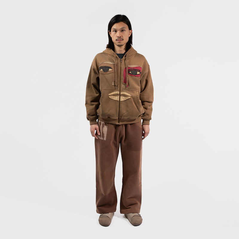 KidSuper（キッドスーパー）/ TOPS（トップス）/ Patchwork Face Heavyweight Zip Up Hoodie商品 / Dark Brown