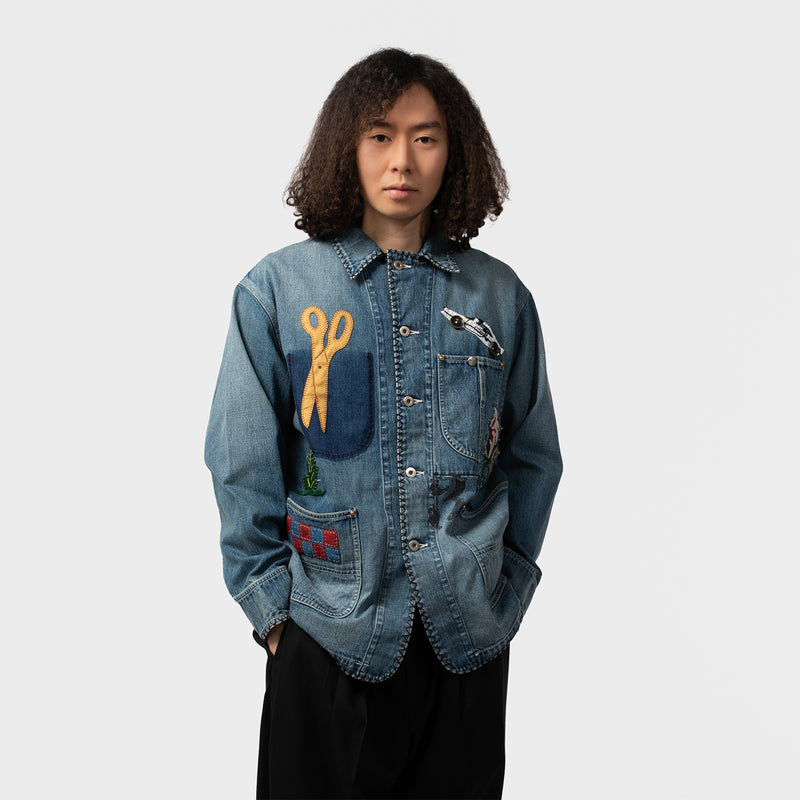 HAND-EMBROIDERED DENIM COVERALL｜KHOKI｜OUTER（アウター）｜【公式