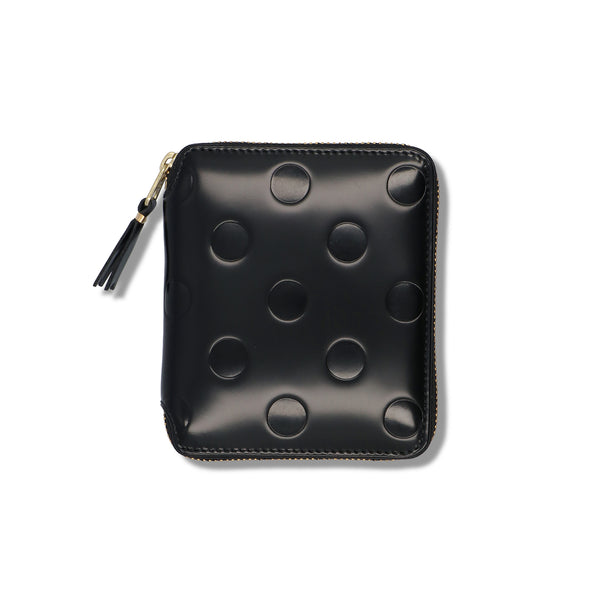 DOTS EMBOSSED LEATHER LINE ROUND ZIP WALLET｜COMME DES