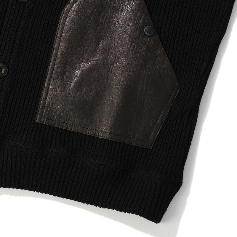 JUNYA WATANABE MAN（ジュンヤワタナベマン）/ TOPS（トップス）/ COTTON RIB x LEATHER SWEATER商品 / Black/Black
