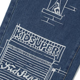 KidSuper(キッドスーパー)｜Fire Escape Embroidered Jeans(ファイヤーエスケイプエンブロイダードジーンズ)｜【公式通販 UNIONT TOKYO】｜ユニオントーキョー