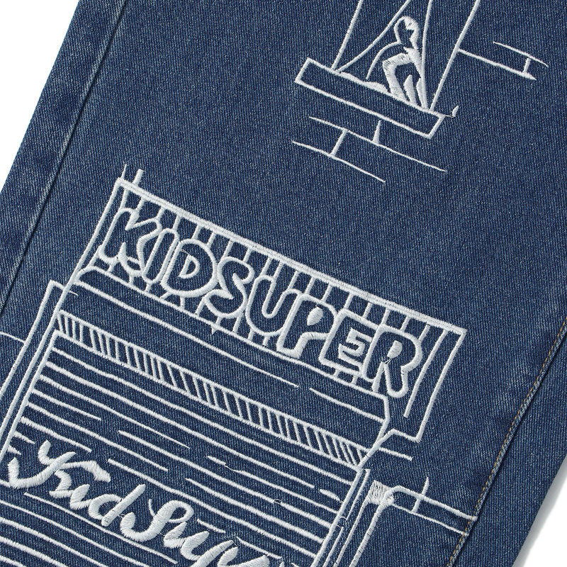 KidSuper(キッドスーパー)｜Fire Escape Embroidered Jeans(ファイヤーエスケイプエンブロイダードジーンズ)｜【公式通販 UNIONT TOKYO】｜ユニオントーキョー