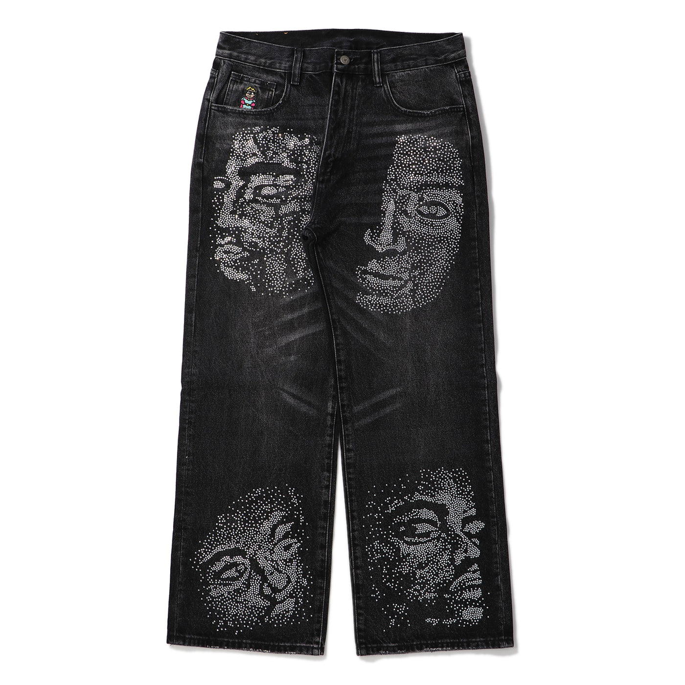 BLACK-RHINESTONE FACE JEANS｜KIDSUPER｜BOTTOMS（ボトムス）｜【公式