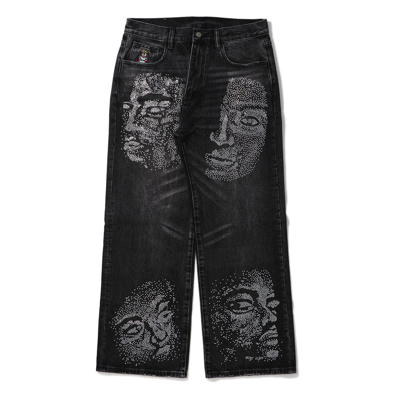 KidSuper（キッドスーパー）/ BOTTOMS（ボトムス）/ BLACK-RHINESTONE FACE JEANS商品 / BLACK