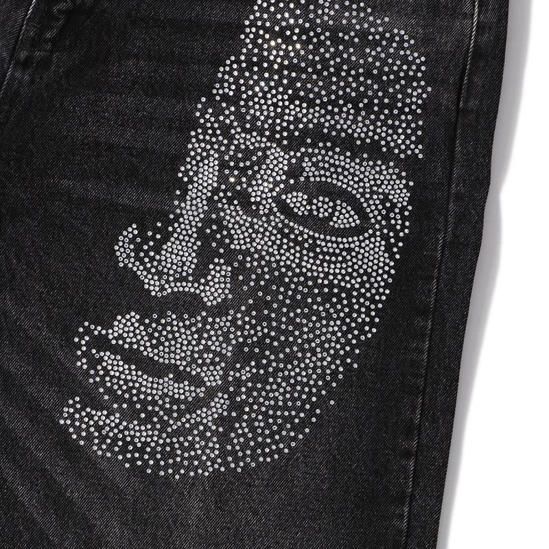 KidSuper（キッドスーパー）/ BOTTOMS（ボトムス）/ BLACK-RHINESTONE FACE JEANS商品 / BLACK